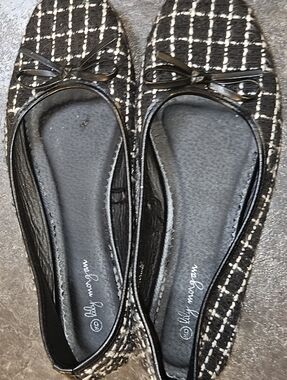 Black Tweed Bow-Trim Ballet Flats